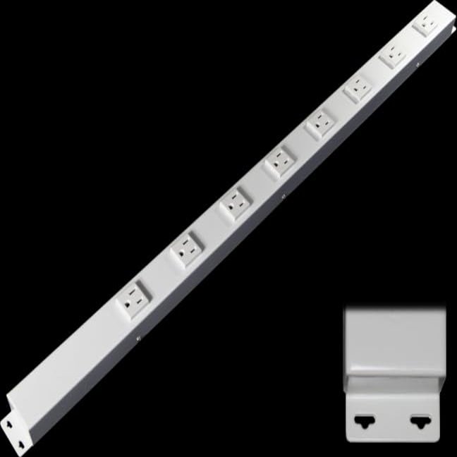 30" Hardwired Power Strip (NO Power Cord), 8 Vertical Outlets (NOT Tamper Resistant), with Ears (with mounting tabs on Both Ends), 15A (NOT a 20 Amp Unit), White