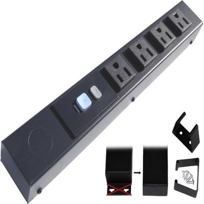 12" Hardwired Power Strip (NO Power Cord), 4 Outlets (NEMA 5-15R, Horizontal - NOT 20Amp), NO Ears (Without mounting tabs on Both Ends), ALCI, Black