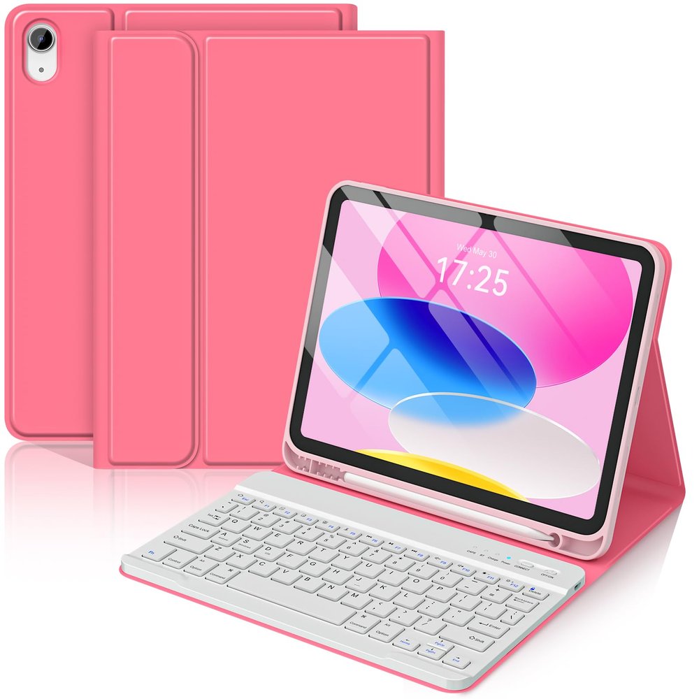 BQSS for iPad (A16) 11th 10th Generation Case with Keyboard, Auto Wake/Sleep, Detachable Wireless Bluetooth Keyboard Case with Pencil Holder for iPad 11-inch A16 2025 10th Gen 10.9 Inch 2022 (Red)