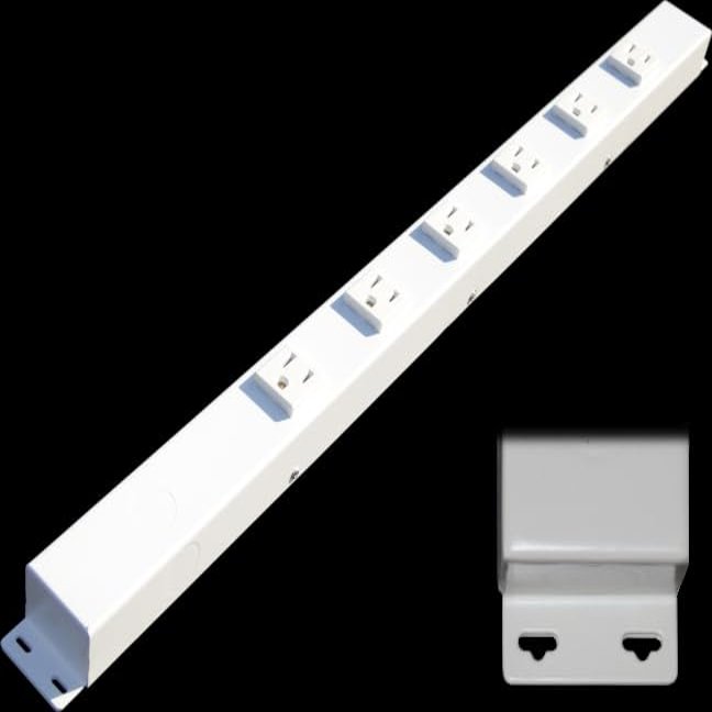 24" Hardwired Power Strip (NO Power Cord), 6 Vertical Outlets (NOT Tamper Resistant), with Ears (with mounting tabs on Both Ends), 15A (NOT a 20 Amp Unit), White