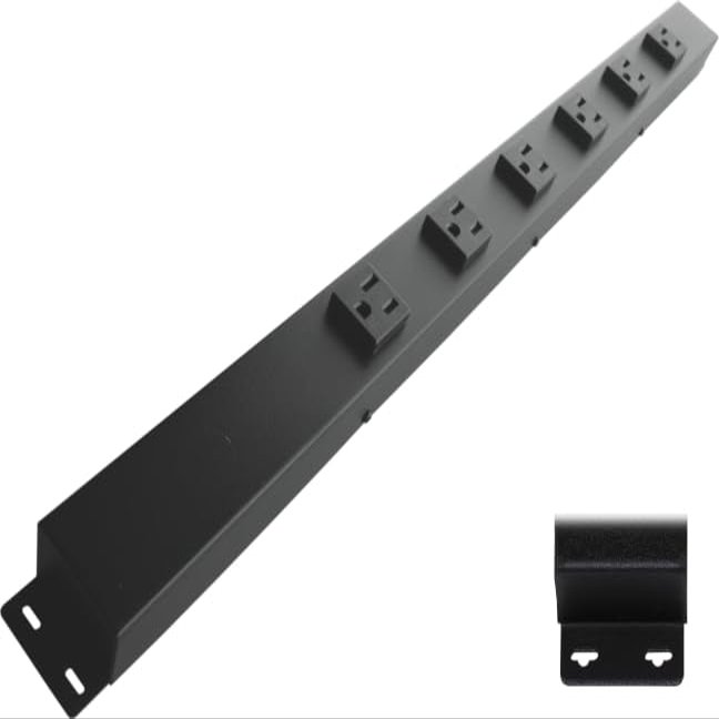 24 Hardwired Power Strip (NO Power Cord), 6 Vertical Tamper Resistant Outlets (NEMA 5-15R - NOT 20Amp), with Ears (with mounting tabs on Both Ends), Black