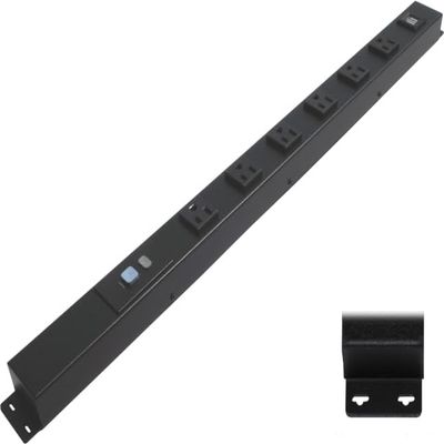 24 Hardwired Power Strip (NO Power Cord), 6 Horizontal Outlets (NEMA 5-15R - NOT 20Amp), with Ears (with mounting tabs on Both Ends), ALCI, USB, Black