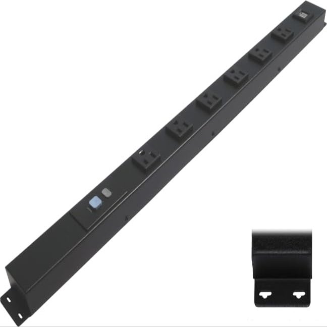 24 Hardwired Power Strip (NO Power Cord), 6 Horizontal Outlets (NEMA 5-15R - NOT 20Amp), with Ears (with mounting tabs on Both Ends), ALCI, USB, Black