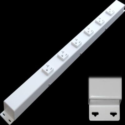 24 Hardwired Power Strip (NO Power Cord), 6 (NEMA 5-20R) Vertical Outlets (NOT Tamper Resistant), with Ears (with mounting tabs on Both Ends), 20 Amp, White