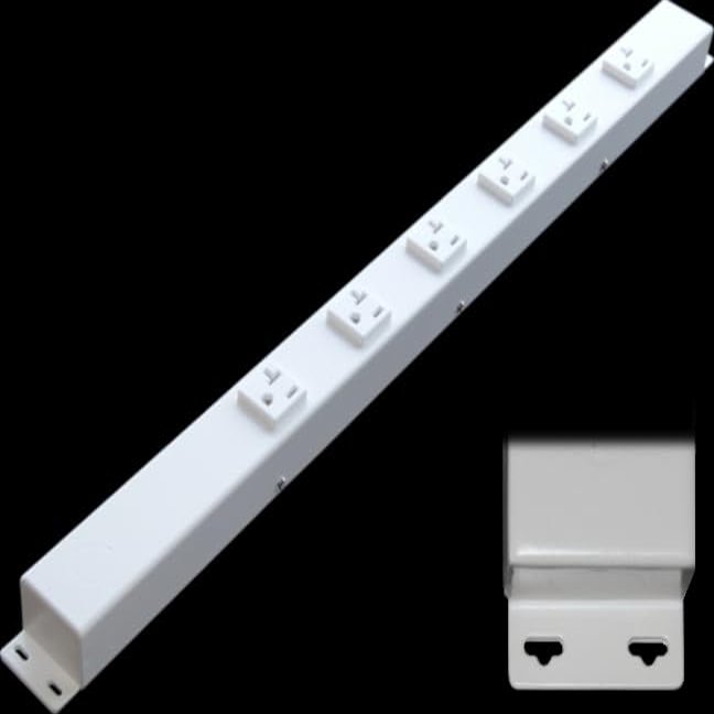 24 Hardwired Power Strip (NO Power Cord), 6 (NEMA 5-20R) Vertical Outlets (NOT Tamper Resistant), with Ears (with mounting tabs on Both Ends), 20 Amp, White