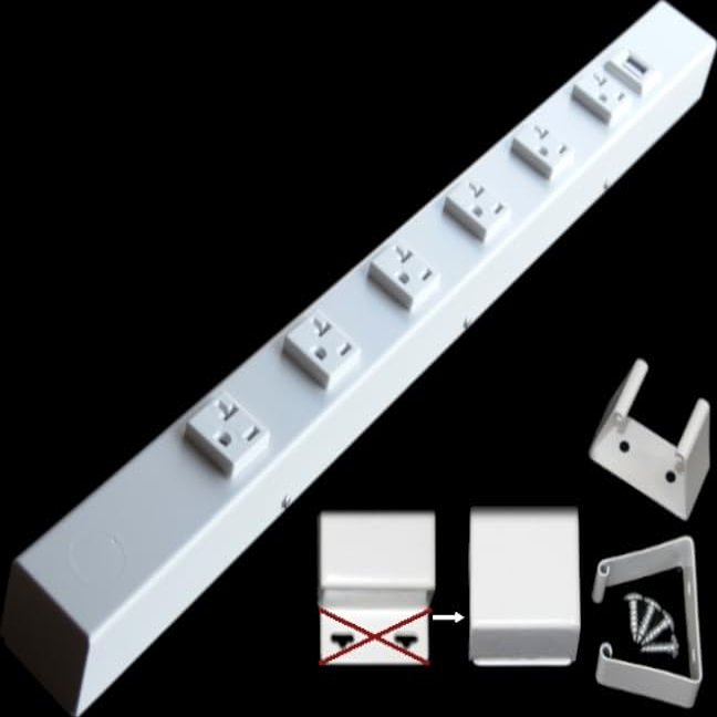 24 Hardwired Power Strip (NO Power Cord), 6 (NEMA 5-20R) Vertical Outlets (NOT Tamper Resistant), NO Ears (Without mounting tabs on Both Ends), 20 Amp, USB, White