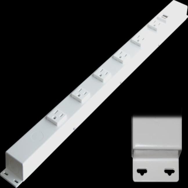 24 Hardwired Power Strip (NO Power Cord), 6 Vertical Outlets (NOT Tamper Resistant), with Ears (with mounting tabs on Both Ends), 15A (NOT a 20 Amp Unit), USB, White