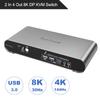 Terived 2 Port DP USB 3.0 Automatic KVM Switch Quad Monitor Two Computers Four DisplayPort Monitors, 8K@30Hz 4K@144Hz, Aluminum hotkey Audio Microphone, Digital Display, HDR10 with Cables view 2