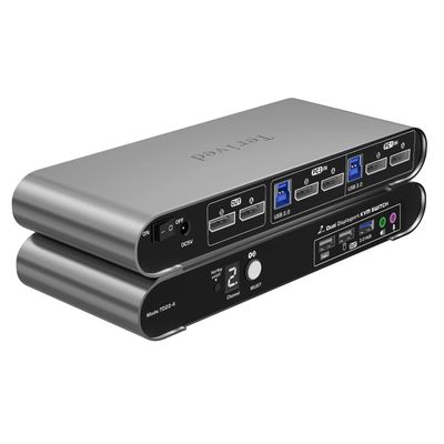 Terived 2 Port DP USB 3.0 Automatic KVM Switch Dual Monitor 4K@144Hz Two Computers Two DisplayPort Monitors switcher, 8K@30Hz, Aluminum hotkey Audio mic, Digital Display, HDR10 with Cables