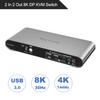 Terived 2 Port DP USB 3.0 Automatic KVM Switch Dual Monitor 4K@144Hz Two Computers Two DisplayPort Monitors switcher, 8K@30Hz, Aluminum hotkey Audio mic, Digital Display, HDR10 with Cables view 2