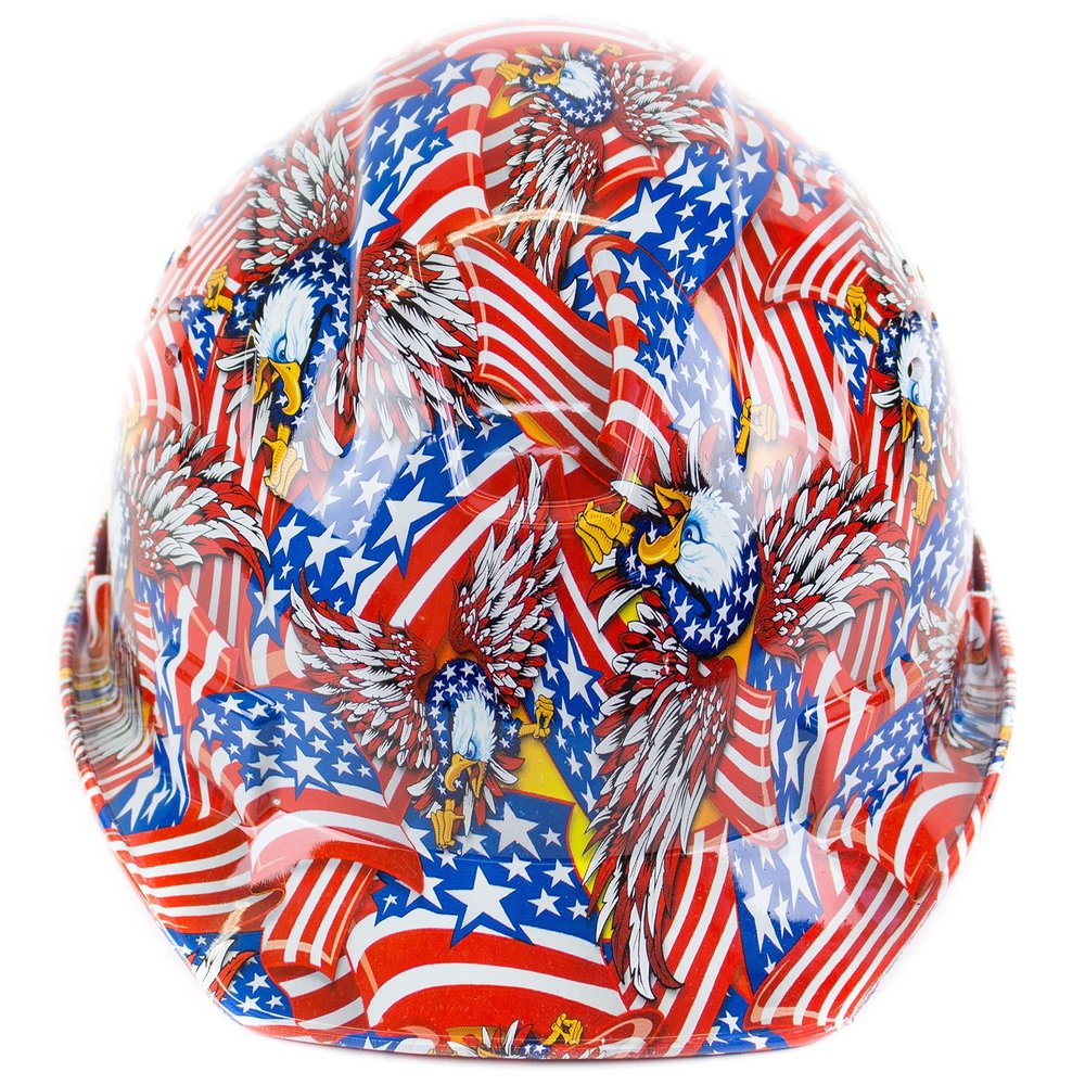 RK Safety RK-HP34-FLAG Hard Hat Cap Style with 4 Point Ratchet Suspension, (Flag)