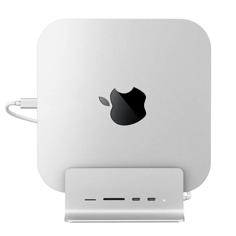 USB C Hub, Minisopuru Mac mini Dock Support M.2 NVMe/SATA SSD, 5 in 1 Stand & Docking Station Accessories with 2 USB C 10Gbps Data, TF& SD, M.2 SSD(Not Included)