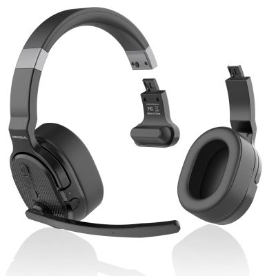 MONODEAL Trucker Bluetooth Headset, Bluetooth Headset with Microphone Noise Canceling(ENC) Dual Mic, Mute Button, 3 EQ Music Modes, Single and Dual Ear Wireless Headphones for Office Home Work