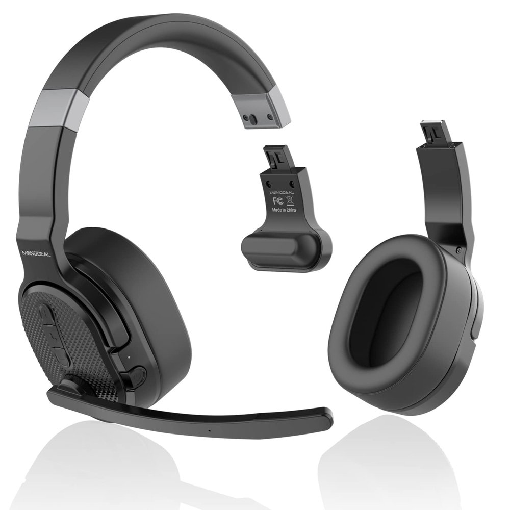 MONODEAL Trucker Bluetooth Headset, Bluetooth Headset with Microphone Noise Canceling(ENC) Dual Mic, Mute Button, 3 EQ Music Modes, Single and Dual Ear Wireless Headphones for Office Home Work