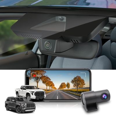 Fitcamx Front 2K+Rear 1080P Dash Cam Adapts for Toyota Tundra 2022-2026 Hybrid & Sequoia 2023-2026 (Gen3), OEM Style, Dual HD Video, WiFi & APP, Loop Recording, G-Sensor, Easy to Set, 64GB Card