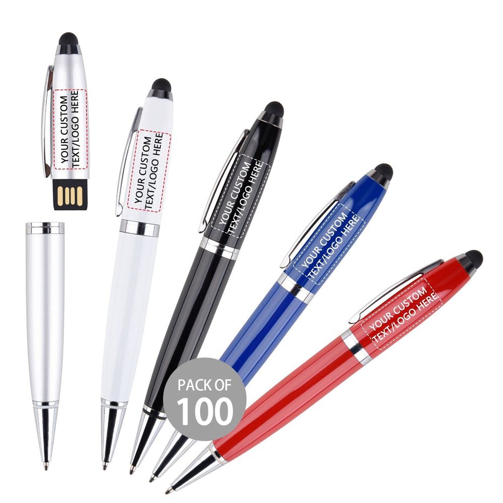 Paintechz Custom Pen USB Flash Drives 100 Pack Bulk, Personalized Logo or Text - as Corporate Gifts and Promotional Giveaways - 4GB