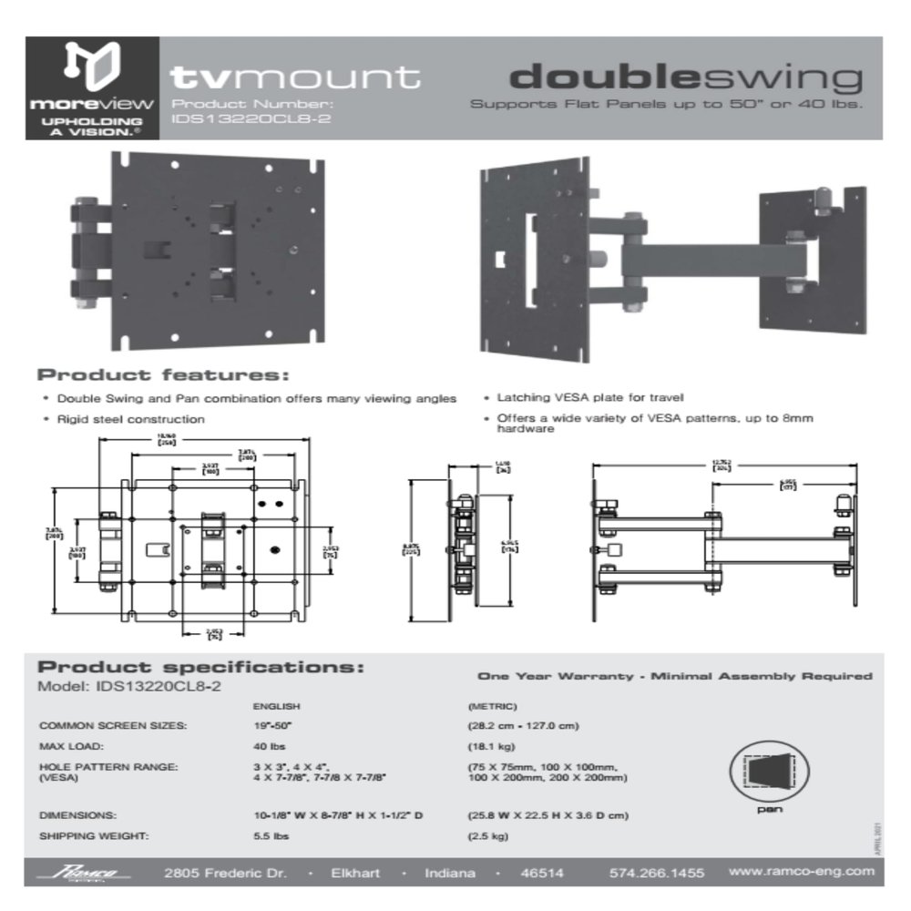 IDS13220CL8-2 Double Swing TV Mount