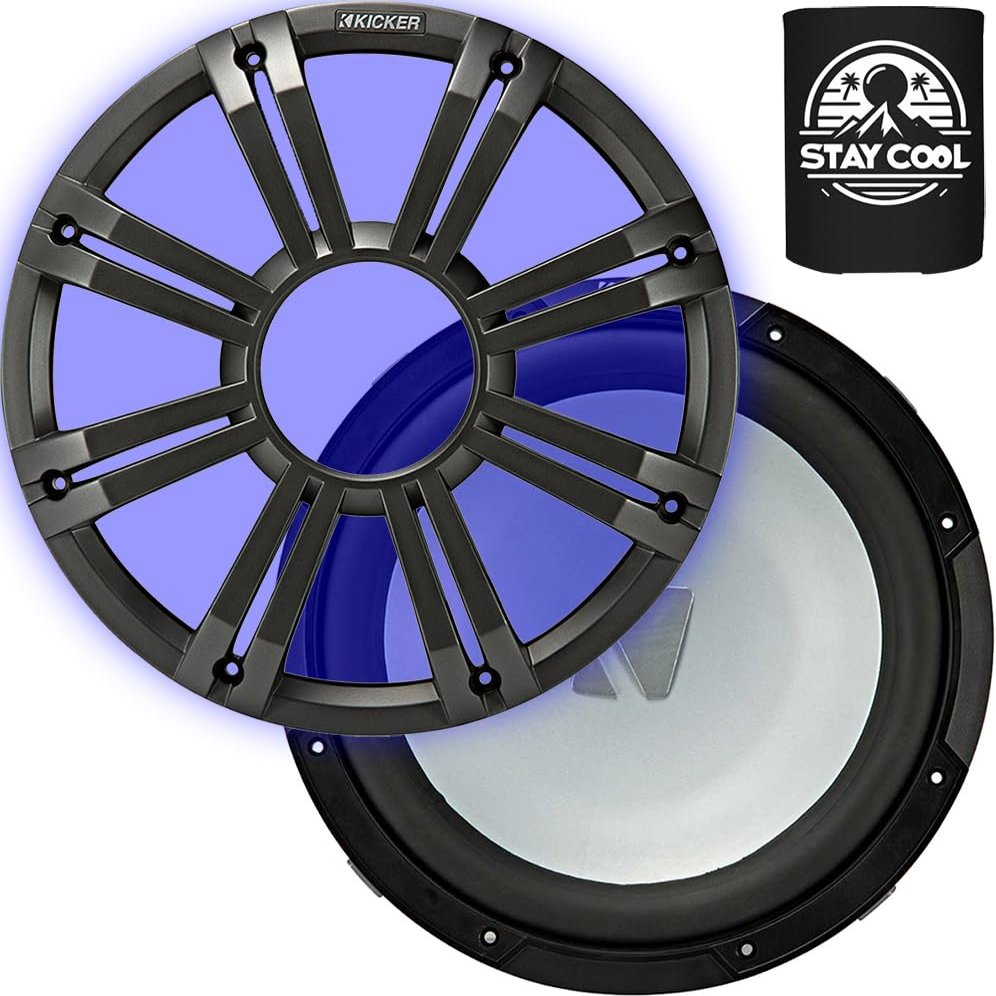KICKER Subwoofer and Grille Package of 2 Items 12" Marine Subwoofer (2-ohm) with LED Charcoal Grille 45KM122+45KMG12C