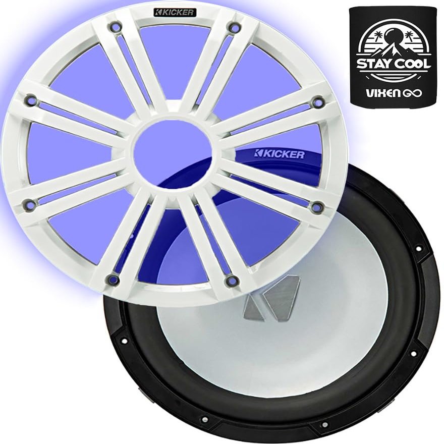 KICKER Subwoofer and Grille Package of 2 Items 12" Marine Subwoofer (2-ohm) with LED White Grille 45KM122+45KMG12W