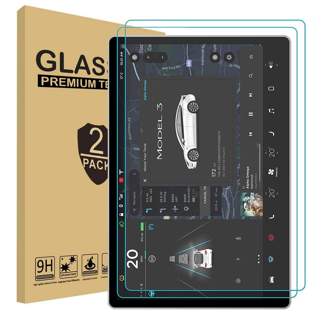 [2 Pack] TDA Screen Protector for Tesla Model 3 / Model Y (15 inch) Tempered Glass, 9H Hardness, Anti Scratch, Bubble Free, Premium Screen Protector for Tesla Model Y/Model 3 Dashboard Touchscreen