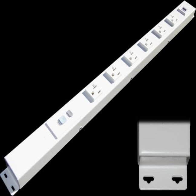 24 Hardwired Power Strip (NO Power Cord), 6 (NEMA 5-20R) Vertical Outlets (NOT Tamper Resistant), with Ears (with mounting tabs on Both Ends), 20 Amp, ALCI, USB, White