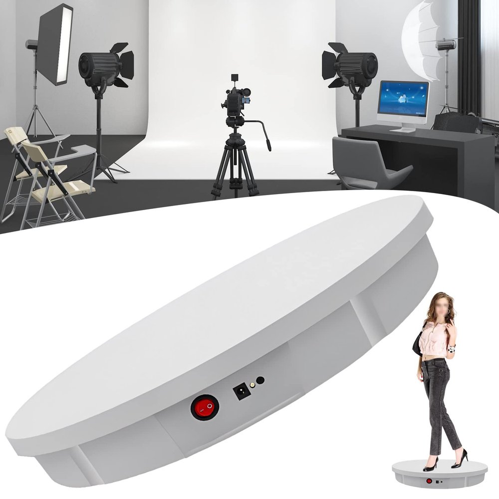 GIZMIT Electric Rotating Turntable, 45/90/180 Degree Motorized Rotating Stand Display Table for Live Video Automatic Revolving Platform with 5 Backgrounds for Photography, Jewelry, Watch,White