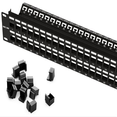 iwillink Blank 48-Port Keystone Patch Panel, 2U 19'' Rackmount/Wallmount with Metal Housing, Includes 24 Blank Inserts for Custom AV/Data Setups