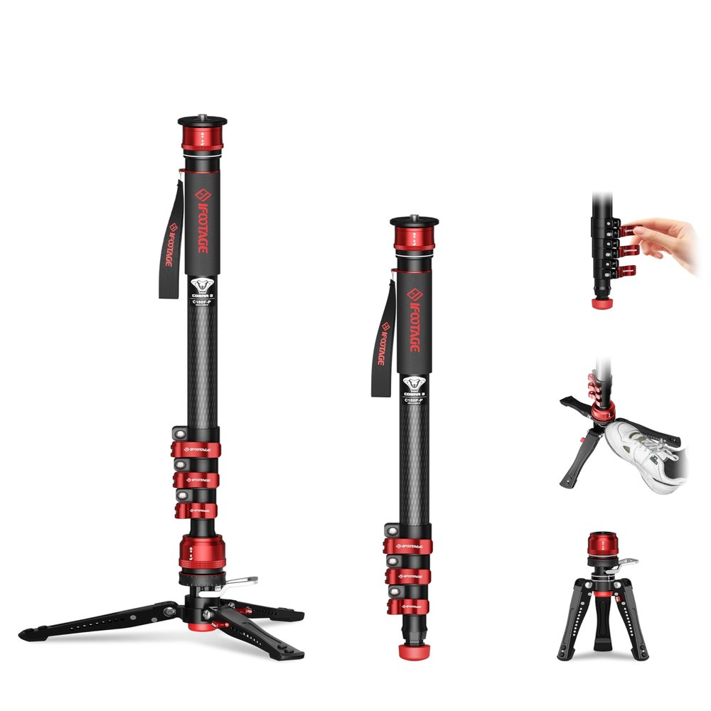 IFOOTAGE Monopod with Pedal Cobra 3 C180F-P, 71" Monopod for Cameras Portable Travel Mono pod with Feet, Mono pod Camera Stand Compatible with Sony Canon Nikon DSLR Camera, Max Load 17.64 lbs
