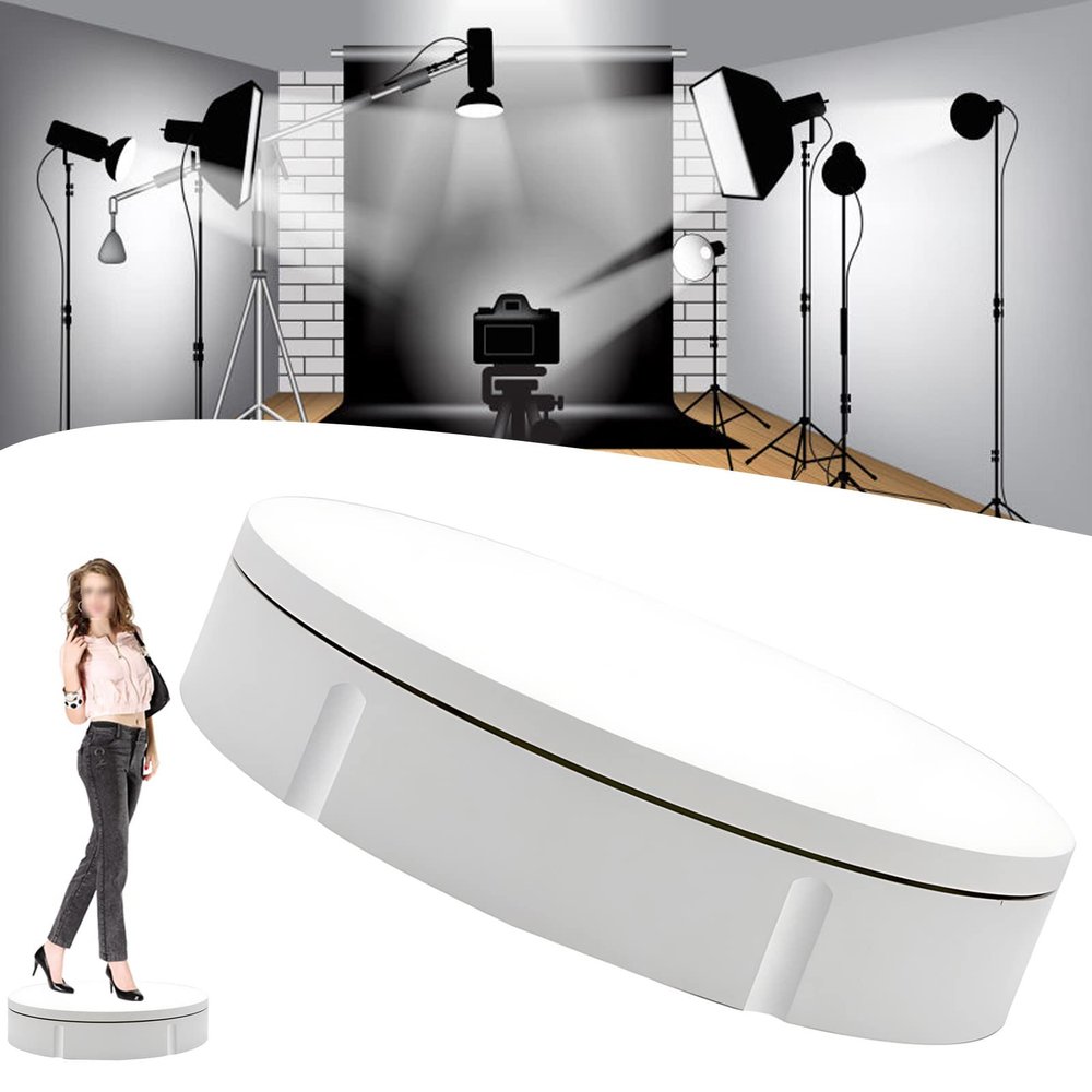 GIZMIT Rotating Display Stand for Video Shooting Props, Photography Display, Jewelry, Watch, 360 Degree Electric Motorized Rotating Turntable with 5 PVC Backgrounds,White
