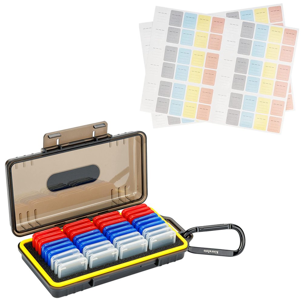 36 Slots Memory Card Holder + 120 Count Memory Card Label: Camera Memory Card Holder with SD Card Label