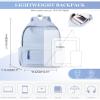 School Backpack for Teen Girls,Simple School Book Bag Waterproof High School Backpack for Boys Middle Student Bookbag College Backpack for Women Men Casual Daypack Travel Aesthetic Backpacks Blue view 2