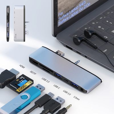 Surface Laptop 5 Hub Docking Station with 4K HDMI+2 USB 3.0+Type-C+SD TF Card Slot+3.5mm Audio Adaptor for Surface Laptop 5/4/3/Go 2/Go