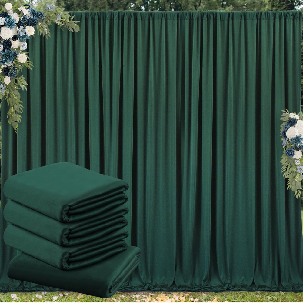 20 ft x 10 ft Wrinkle Free Hunter Green Backdrop Curtain for Parties, Polyester Dark Green Photo Backdrop Drapes 4 Panels 5x10ft for Baby Shower Wedding Birthday Party Photography Curtains