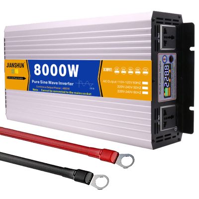 Power Inverter 3000W 4000W 5000W 6000W 8000W Pure Sine Wave Inverter Dc 12V 24V 48V to Ac 110V 220V with Ac Outlets LCD Display for Home Rv Solar System Car,8000W-24Vto110V