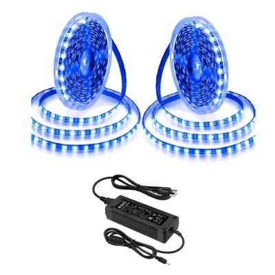 ALITOVE Blue LED Light Strip 32.8ft Waterproof IP65 10M 600 LEDs 60 LEDs/M 5050 SMD Black PCB DC 12V for Home Garden Decoration Lighting, 2X 16.4ft, with 12V 12A Power Supply