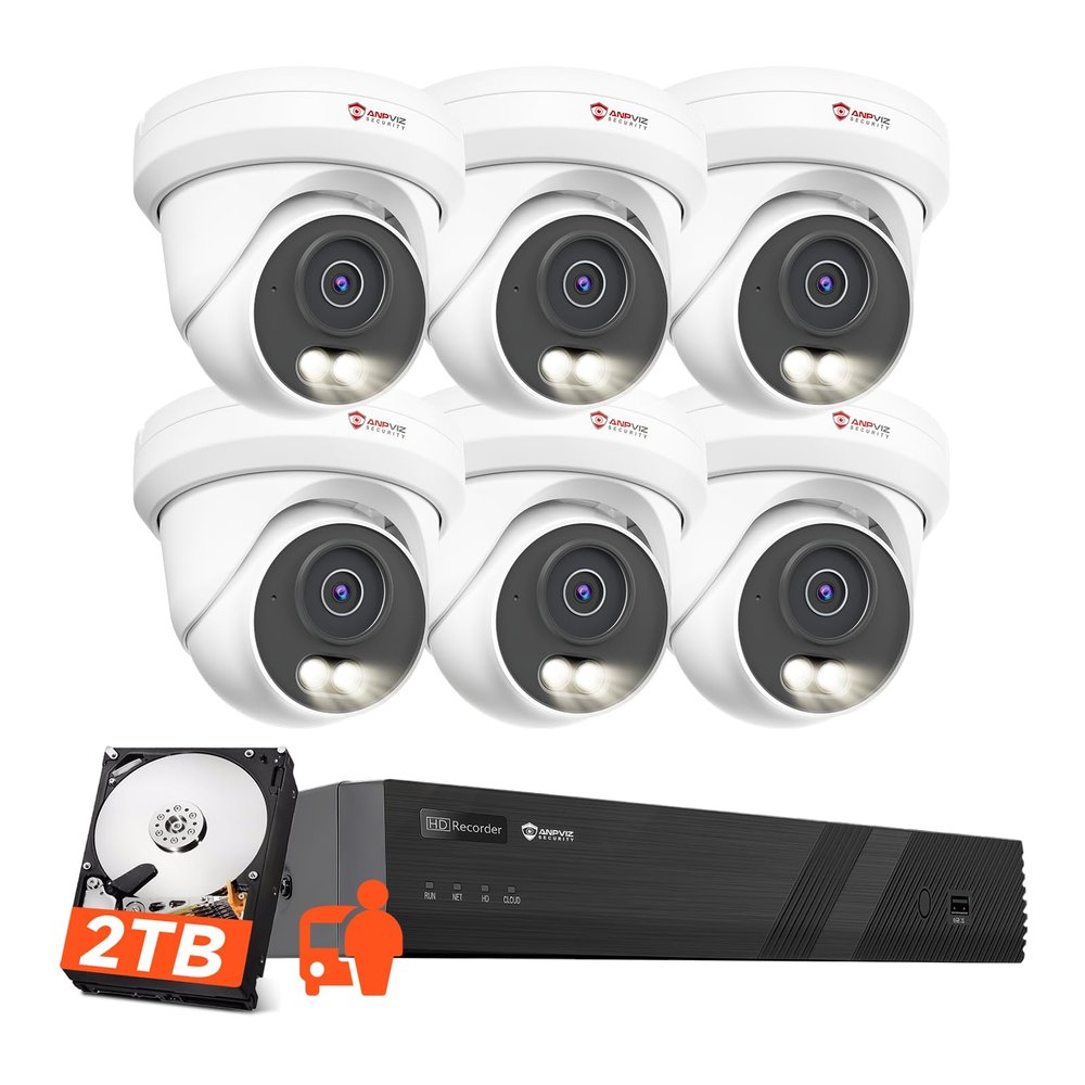 Anpviz 4K 8CH PoE Security Camera System, 6X 8MP Wired PoE IP Cameras with Human Vehicle Detection, Smart Dual Light Color Night Vision, 4K/8MP 8CH NVR with 2TB HDD for Business Home, NDAA