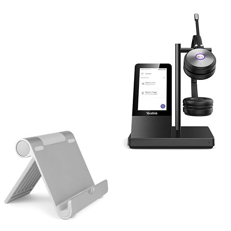 BoxWave Stand and Mount Compatible with Yealink Wireless Headset WH66 (4 in) - VersaView Aluminum Stand, Portable, Multi Angle Viewing Sturdy