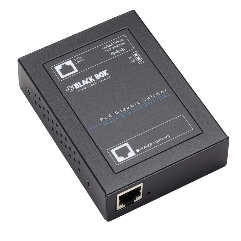 Black Box LPS2001 Gigabit POE Plus Splitter 802.3AT - 5 7.5 9 & 12V DC Out