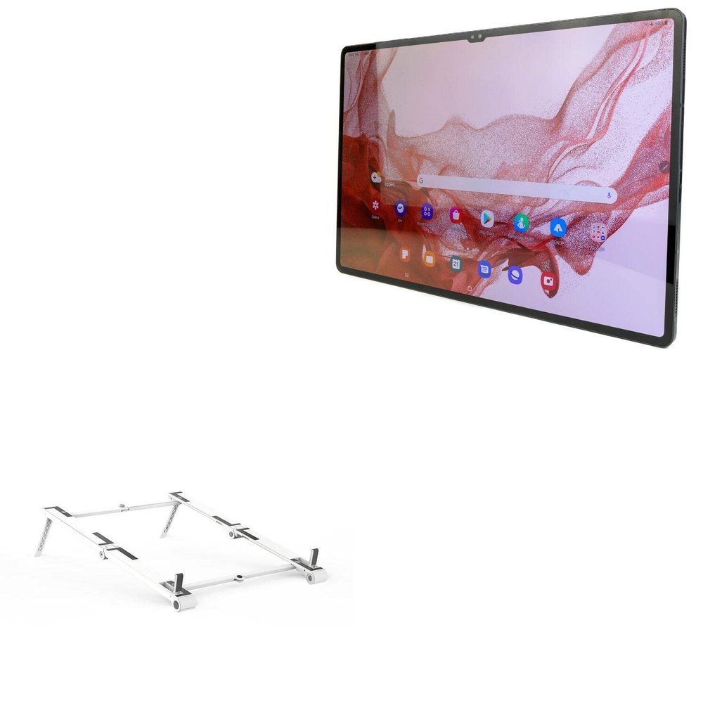 BoxWave Stand and Mount Compatible with Samsung Galaxy Tab S8 Ultra - Pocket Aluminum Stand 3-in-1, Portable Multi Angle Viewing Riser - Metallic Silver