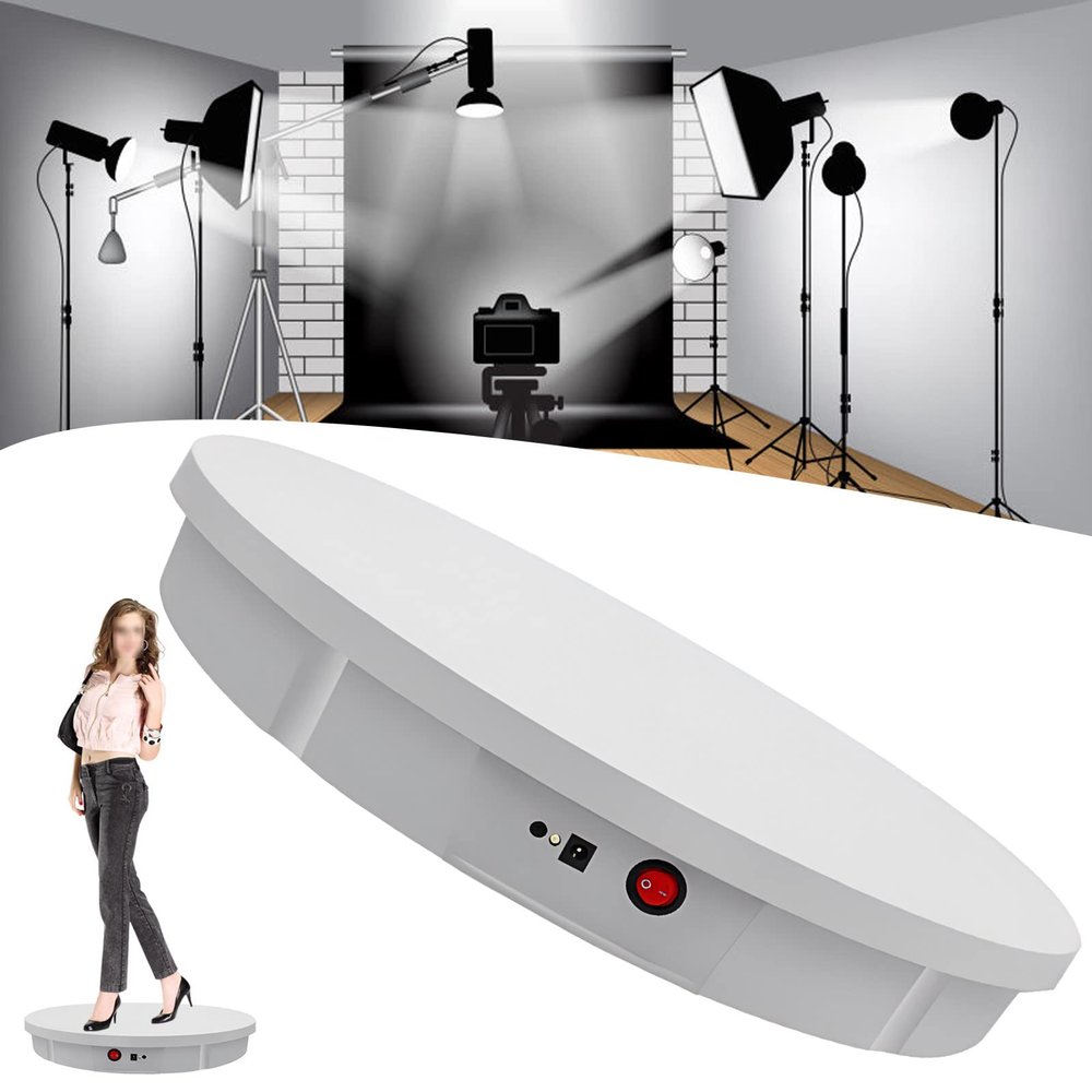GIZMIT Electric Rotating Turntable for Photography, 45/90/180 Degree Adjustable Motorized Rotating Stand Display Table for Live Video Automatic Revolving Platform with 5 Backgrounds,White