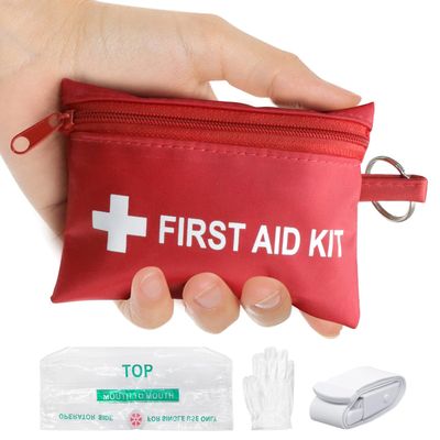 Yzpacc Mini First Aid Kit - CPR Keychain CPR Face Shield with Breathing Barrier & Elastic Belt & One Pair of Disposable Gloves for Travel Home Camping - Emergency Supplies(1 Set)