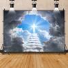 12x8ft Jesus Christian Easter Backdrop,Blue Sky White Cloud Stairway to Heaven Religious Belief Photography Background for Church Kids Adults Happy Holiday Party Decor Photo Studio Props view 1