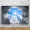 12x8ft Jesus Christian Easter Backdrop,Blue Sky White Cloud Stairway to Heaven Religious Belief Photography Background for Church Kids Adults Happy Holiday Party Decor Photo Studio Props view 2