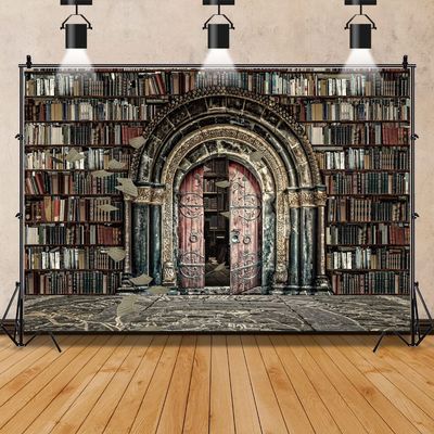 12x10ft Vintage Bookshelf Backdrop,Magic Bookcase Books Grunge Ancient Classic Library Vinyl Photography Background Students Kid Adult Artistic Portrait Photo Studio Props