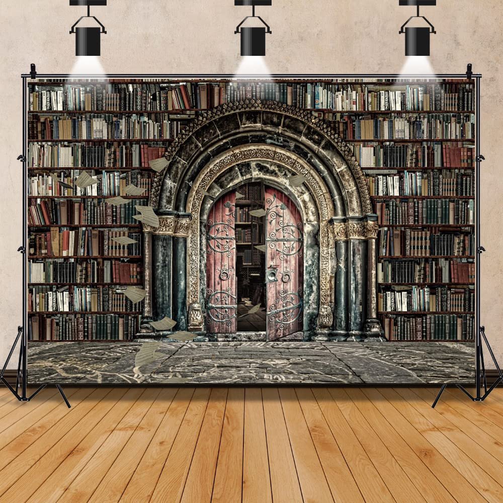 12x10ft Vintage Bookshelf Backdrop,Magic Bookcase Books Grunge Ancient Classic Library Vinyl Photography Background Students Kid Adult Artistic Portrait Photo Studio Props