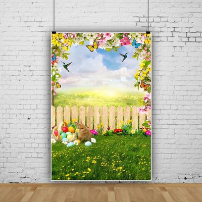 10x15ft Spring Easter Backdrop,Garden Flower Stand Fence Eggs Rabbit Green Grass Photography Background for Kids Children Newborn Baby Shower Birthday Party Decor Banner Portrait Studio Booth Props