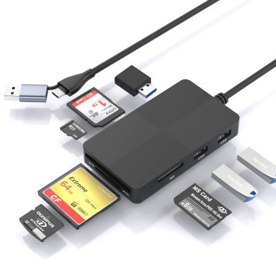 USB C USB3.0 Multi Card Reader Hub, SD/XD/TF/CF/MS Card Slot with 3 USB3.0, 8 in 2 Memory Card Reader/Adapter/Hub for SD SDXC SDHC CF CFI XD MS TF Micro SD Micro SDXC SDHC MS MMC UHS-I USB Stick Mouse