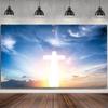 DORCEV 10x8ft Easter Crucifix Backdrop Blue Sky Heaven Resurrection of Jesus Photography Background Jesus Christ Cross Kids Baby Shower Party God Bless Christianity Church Events Banner Studio Props view 1