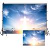 DORCEV 10x8ft Easter Crucifix Backdrop Blue Sky Heaven Resurrection of Jesus Photography Background Jesus Christ Cross Kids Baby Shower Party God Bless Christianity Church Events Banner Studio Props view 2