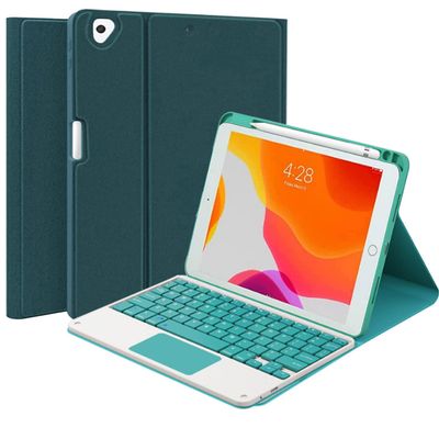 QYiiD Touchpad Case for iPad 10th Gen (2022), iPad 10.9 Inch 2022 Case with Detachable Wireless Keyboard, Smart Folio with Pencil Holder, DrakGreen